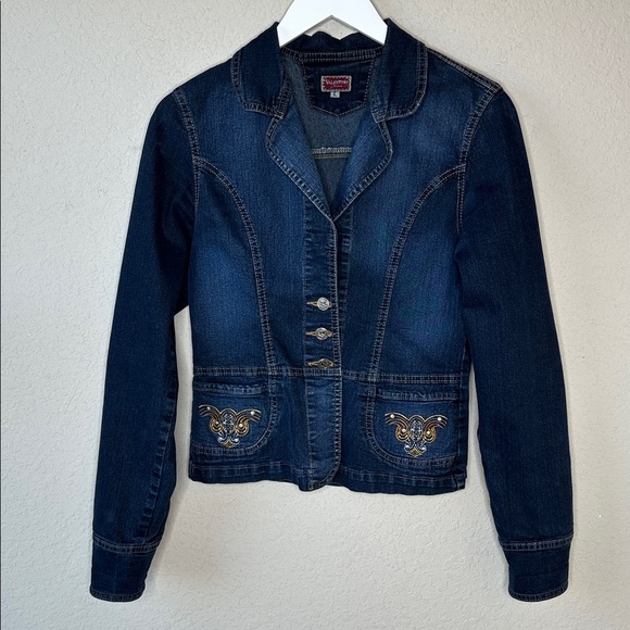 Valentino Jackets & Blazers - Vintage Valentino Blue Denim 3 Button Blazer Style Embroidered Jean Jacket L